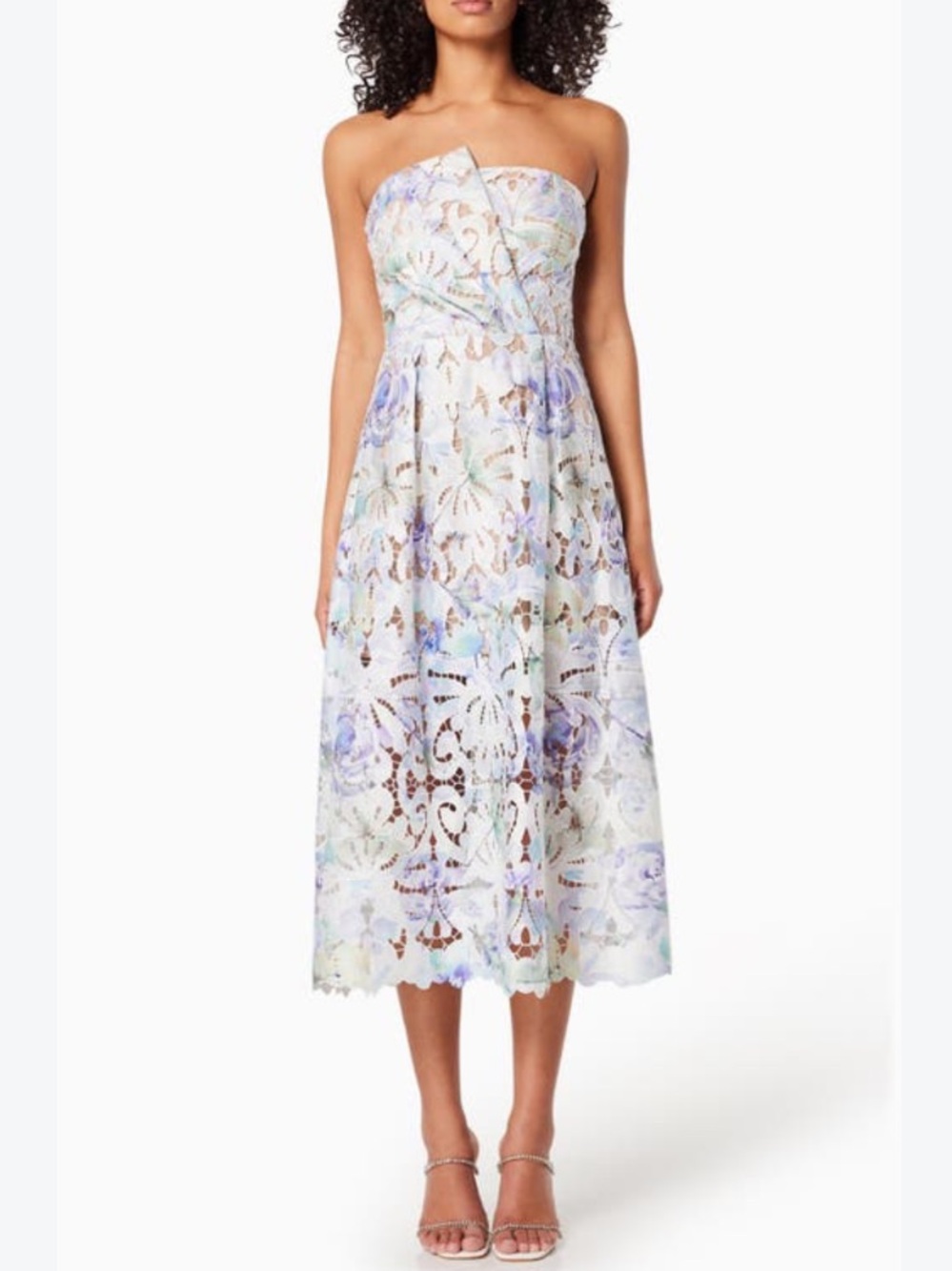 NWT Elliatt Dress Madrid Strapless Eyelet Lace Modi in White Purple Green